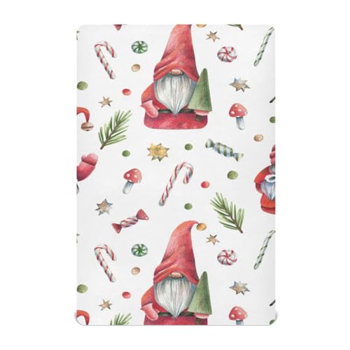 Moudou Christmas Gnome Playard Sheet for Boy Girls, Soft Breathable Fitted Toddler Sheet for Standard Playard Bed Mattress, 39 x 27 x 5 Inch