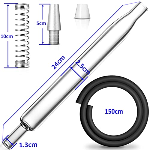 DFESKAH Shisha Schlauch mit Mundstück Glas, Wasserpfeife Glasmundstück Set mit 150cm Schwarz Matt Silikonschlauch… – Bild 3