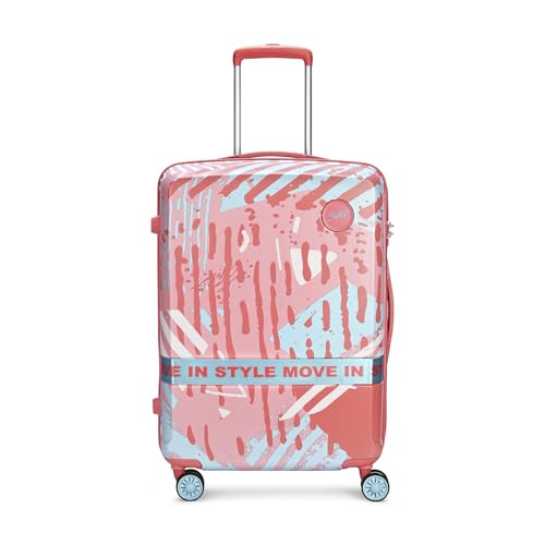 Image of Skybags Wanderlust Check-in Trolley Bag 68cm | Medium | Hard Luggage | Printed 8-Wheel Suitcase | TSA Lock with Anti-Theft Zipper | Polycarbonate | 3 Years International Warranty - Unisex (Pink-White)