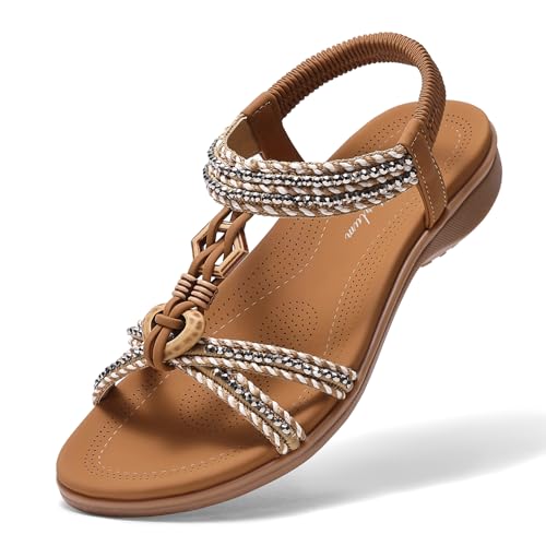 Littleplum Womens Sandals Arch Support Summer Flat Slides Ankle Elastic Walking Shoes Braided Beach Dressy Sandals for Women