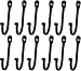 Early American Single Prong Wrought Iron Hooks, Set of 12 - Rustic Curved Metal Fasteners - Decorative Colonial Wall Décor