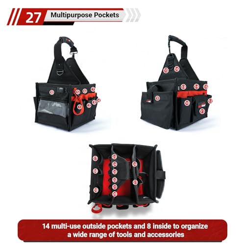 Image of MELOTOUGH Electrical and Maintenance Tool Carrier | Large 24 Pockets, Tool Pouch, Tote Bag With Waterproof Base, Open-Top Design, Dual Handles, Idea for Electrician Technicians