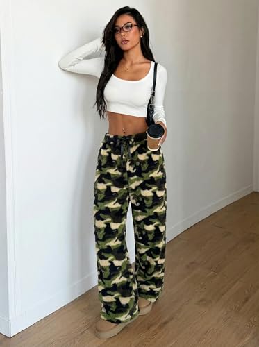 Image of ZAFUL Women's Fuzzy Plush Pajama Pants Wide Leg Pj Bottoms Lounge Pants | Soft Fluffy Sleep Pants Drawstring Elastic Waist Teddy Pjs for Women No Pockets
