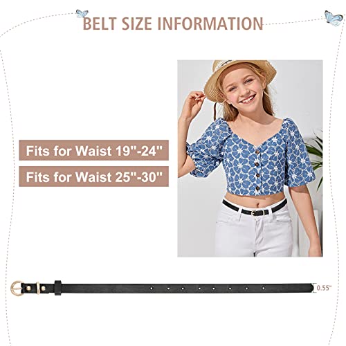 WHIPPY 2 Pack Belts for Girls Kids Skinny Belts Thin Leather Waist Belt with Alloy Pin Buckle for Pants Jeans Dresses 6