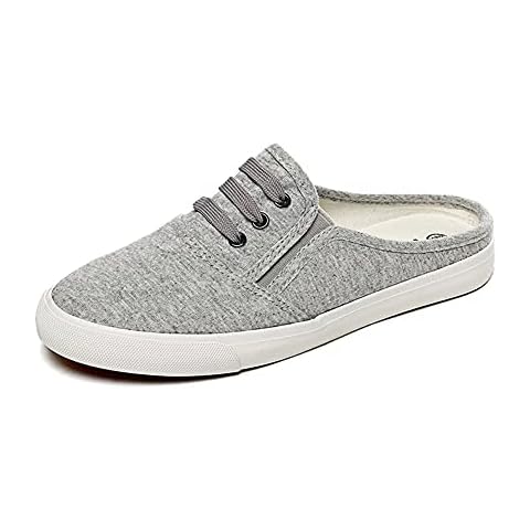 ERLINGO Womens Canvas Sneaker Fashion Open Back Flats Shoes Lightweight Breathable Casual Low Top Backless Sneakers Outdoor Slip-on Mules Sneakers Gray Cover