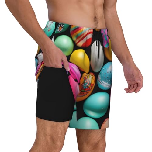 Easter Eggs Men's Soft Double Swim Shorts, Lounge Swiming Shorts Pants Breathable Summer3