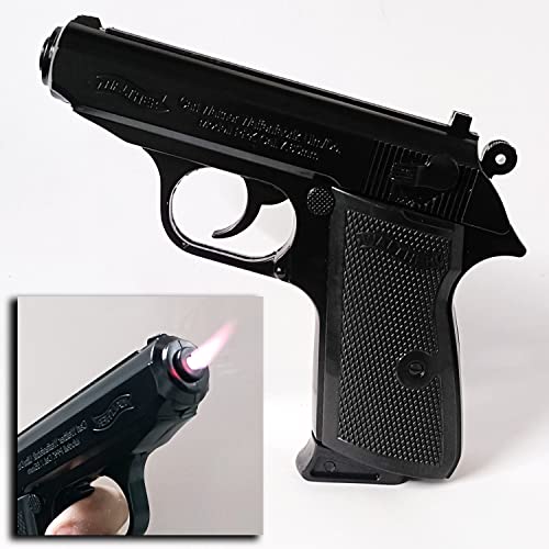 Image of EXTREMUS Gun Lighter Pistol Lighter Heavy Weight Metal Body Gun Pistol Shaped with Barrel Pull Back System and Holster Pocket Lighter for Decorative, Smoking Filled with Gas (508 Black)