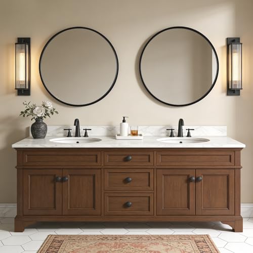 Image of WallBeyond Round Wood Mirror, 32 inch Round Modern Decoration Large Circle Wall Mirror for Bathroom Living Room Bedroom Entryway, Black