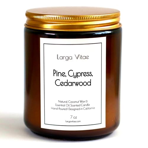 Larga Vitae Organic Coconut Wax Aromatherapy Candle | Pine, Cypress & Cedarwood | Non-Toxic, Pet Safe, Allergy Friendly | Phthalate Free | Zero Waste Sustainable Gift