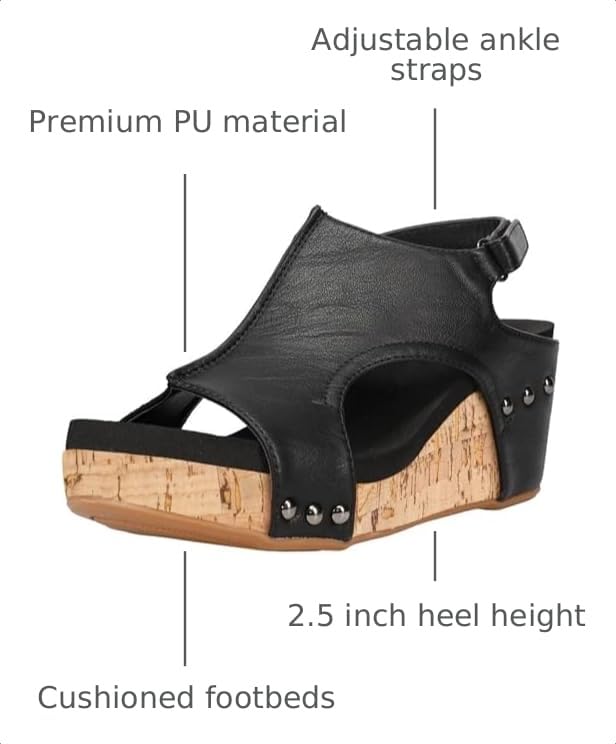 Image of PARTY Women's Wedge Sandals With Buckle Ankle Strap for Dressy Summer