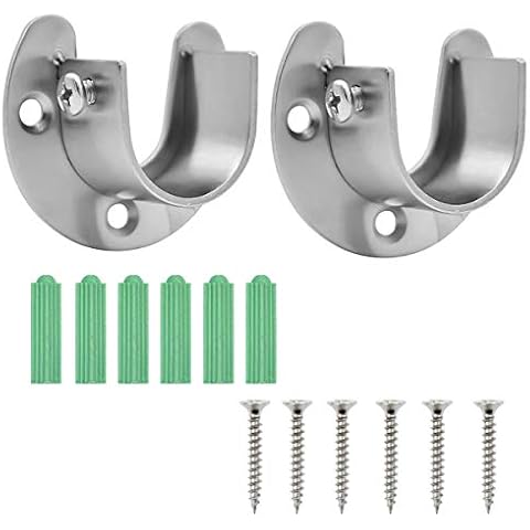 HQdeal 2 Pack Stainless Steel Closet Pole Sockets, 32 mm Heavy Duty Closet Rod End Supports U Shaped Flange Rod Holder with Screws for Wardrobe Bracket Shower Curtain Rod Flange Socket Kit (32mm) Cover