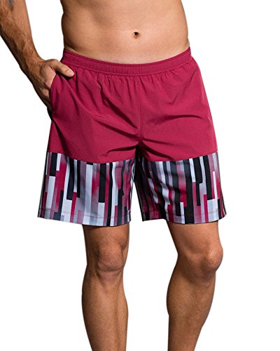 Onzie Hot Yoga Mens Board Shorts 503 Crimson/Linear Geometric (Crimson/Linear Geometric, Medium/Large)