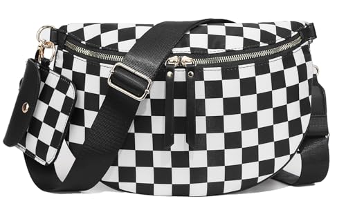 Image of 2 Pcs Checkered Crossbody Bags for Women Bum Bag Checkered Cross Body Sling Backpack Hobo Satchels Shoulder Wallet Purses