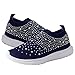 Women's Sparkly Rhinestone Shoes Comfortable Slip On Mesh Knit Walking Shoes Fashion Breathable Spakle Glitter Sneaker for Casual, Walking, Working, Shopping and More Dark Blue
