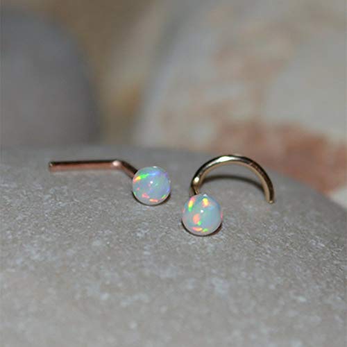 3mm White Opal Tragus Stud - Gold Nose Stud - Tragus Earring Stud - Forward Helix Earring - Cartilage Stud - Cartilage Earring 18 Gauge