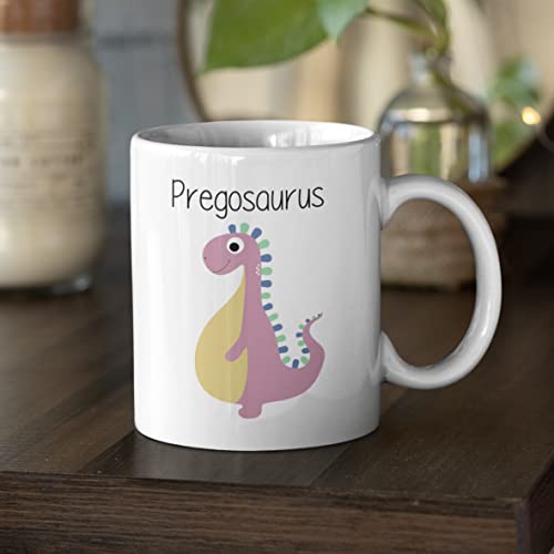 Plumfoolery Pregosaurus Mug Cute Pregnancy Gift Her Pregnant Dinosaur (White), 11 fl ounces - Image 2