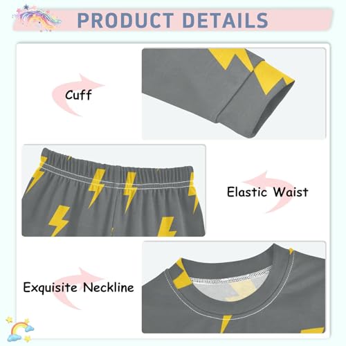 Pajama Sets Long Sleeve Yellow Lightning Bolt Pattern Soft Comfy Sleepwear 2 Piece PJS 3-8T4