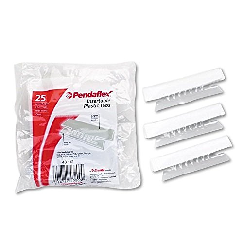 Pendaflex 43-1/2 Hanging File Folder Tabs, 1/3 Cut, 3 1/2 Inch, Clear/White, 25/Pack