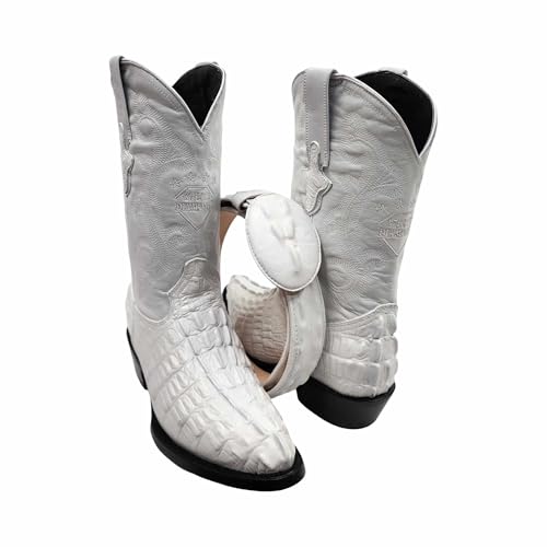 Dona Michi Mens Western Cowboy Boots Alligator/Crocodile WHITE Color Print Leather with Free Matching Belt Botas Hombre3