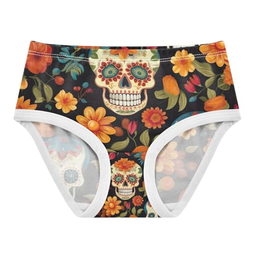 Kids Underwear Girls, Floral Sugar Skull Orange Toddler Girl Briefs, Cotton Girls Underwear, 2T–8 Years