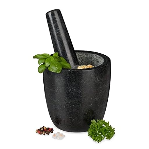 Relaxdays Mortero Granito con Mano, Resistente, Duradero, Especias, Hierbas, Moledor Piedra Pulida, 13cm Ø, 500ml, Negro | Ya disponible en tu tienda friki favorita! En mundofriki.es!