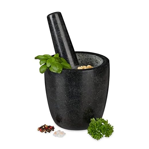 Relaxdays vijzel en stamper graniet, stevig & duurzaam, specerijen, kruiden, gepolijst, Ø 13 cm, V 500ml, zwart