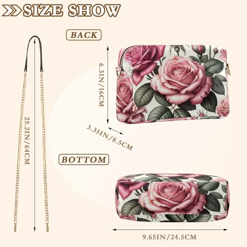 susiyo Crossbody Bag for Women Pink Color Rose Flowers PU Leather Shoulder Purses Womens Chain Bag3
