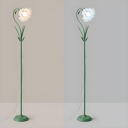 Miniatura 4 de RUNNUP Lámpara de pie moderna, lámpara alta con forma de flor de 1 luz con pantalla acrílica, lámpara alta para sala de estar, dormitorio,