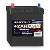 HeyVolt Asia Autobatterie 12V 42Ah 340A/EN Starterbatterie, absolut wartungsfrei ersetzt 35Ah 40Ah, Pluspol Links