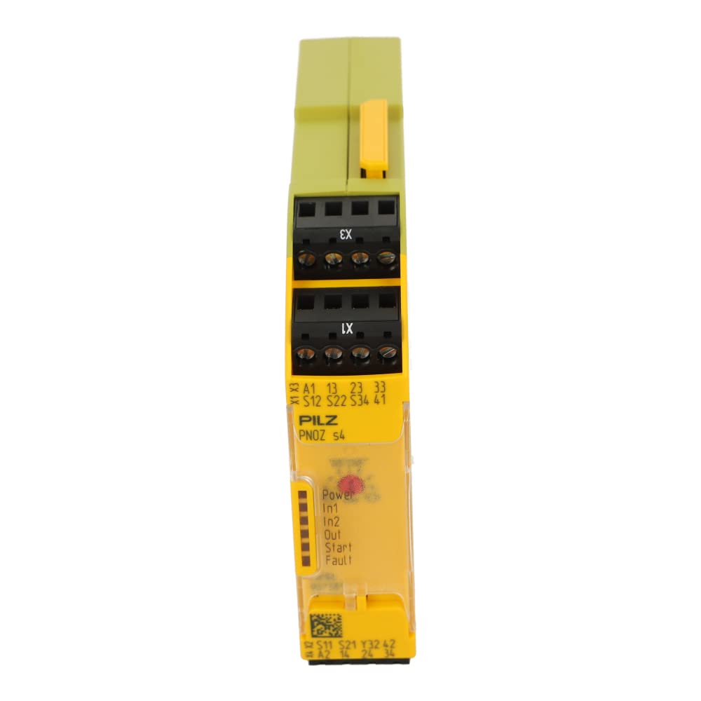 PILZ PNOZ-S4-24VDC-3N/O-1N/C 24 VDC SUPPLY, 2-CHANNEL INPUT, 3 NORMALLY OPEN/1 NORMALLY CLOSED / 1 SEMICONDUCTOR OUTPUT, 750104, 8AMP, DIN-RAIL MOUNT, INSTANTANEOUS E-STOP MONITORING, SAFETY RELAY, SP