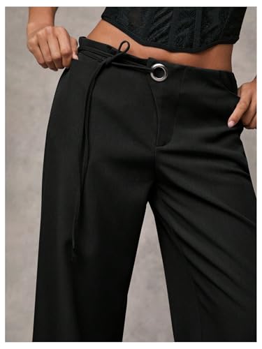 GORGLITTER Women's Low Rise Waisted Dress Pants Wide Leg Straight Trousers Work Slacks Pants Business Casual Outfits4