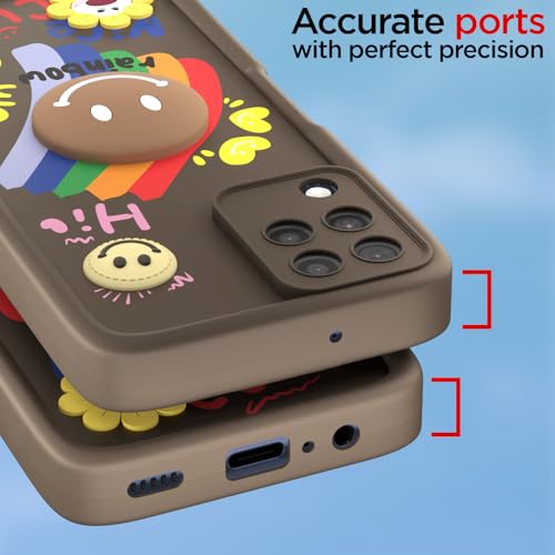Image of Pikkme Back Cover for Samsung Galaxy M32 4G / M32 Prime | Soft Silicone| Cute Rainbow Smile & 3D Cartoon Flower Design | Shockproof Raised Camera Protection Bumper Case (Brown)