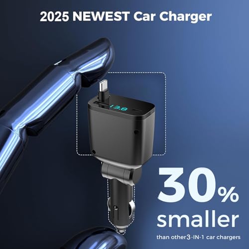 Zigarettenanzünder USB C, Einziehbares Auto Ladegerät Schnellladegerät Auto Zubehör für lPhone 17 16 15/15 Pro Max/14/13/12/11,G alaxy Pixel,Car Charger Handy Auto Adapter Kfz Innenraum Ladekabel – Bild 5