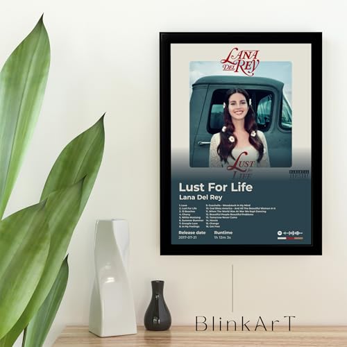 Image of BLINKART LanaDelRay- Lust For Life Wall Photo Frames | Wall Art for Bedroom, Living Room, Studio or Office | Album Cover Print with Spotify Song Link QR Code | Gift for Fans - 8x12 In