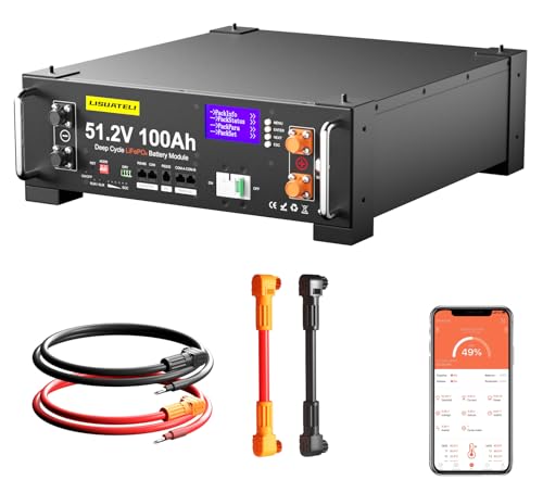 LISUATELI Batería de litio LiFePO4 de 48 V 100 Ah con Bluetooth BMS de 100 A, batería de...