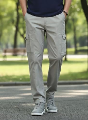 Image of Men's Cotton Cargo Pants | Stylish Casual Trousers for Men | Relaxed Fit Multi Pocket Cargo Trousers | Drawstring Waist Pant | Comfortable Lower for Men