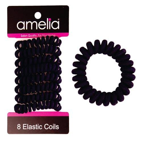 Amelia Beauty, 8-Pack, Navy, Small Fabric-Wrapped Elastic Hair Coils, 1.75in Spiral Ties for Strong, Gentle Hold – No Dents or Creases!