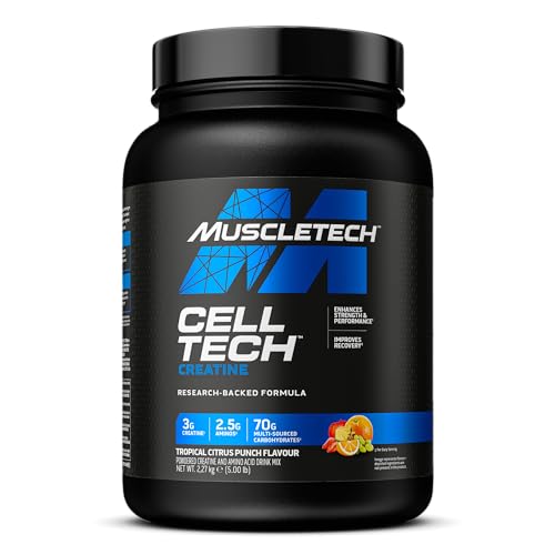 MUSCLETECH Creatine Monohydrate Powder Cell-Tech Erholungsgetränk nach dem Workout Muskelaufbau für Männer und Frauen Muskelaufbau Kreatin-Ergänzungen Tropical Citrus Punch 54 Portionen