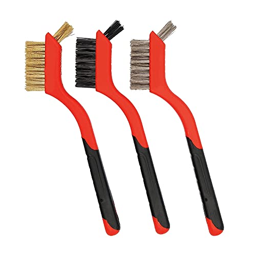 TopHomer 3 Packs Wire Brush Set Stainless Steel/Brass/Nylon Bristle Brushes for Cleaning Rust Welding Slaf Paint and Dirt Removal