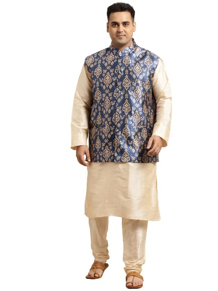 Image of SOJANYA (Since 1958, Men's Silk Blend Grey Kurta Pyjama & Silk Blend Jacket Combo