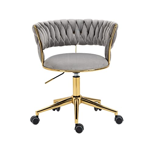Silla de oficina giratoria ergonómica moderna de terciopelo con altura ajustable y respaldo acolchado para oficina en casa (gris)