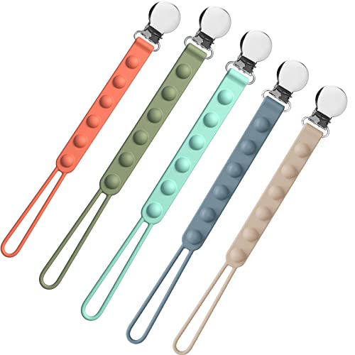 Viyuse One-Piece Pacifier Clips Baby Girl-Silicone Pacifier Clip-Pacifier Holder Leash-Teething Toys,Soothers Binky Paci Clip Fits Pacifier Unisex Baby Birthday Shower Gift 5 Pack