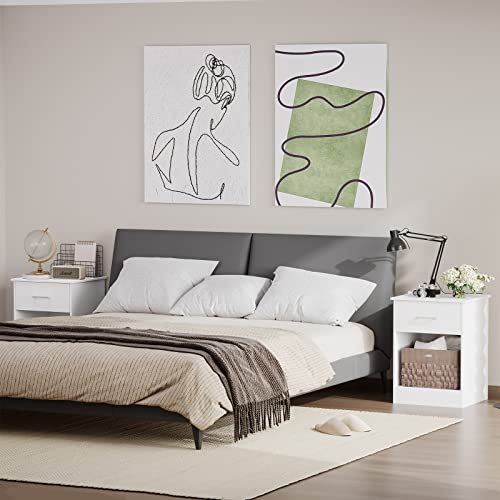 Reettic Wooden Nightstand Set Of 2, End Table With Sliding Drawer And Opening Shelf, Sofa Side Table For Bedroom, White Rctg101W02 #TOP3