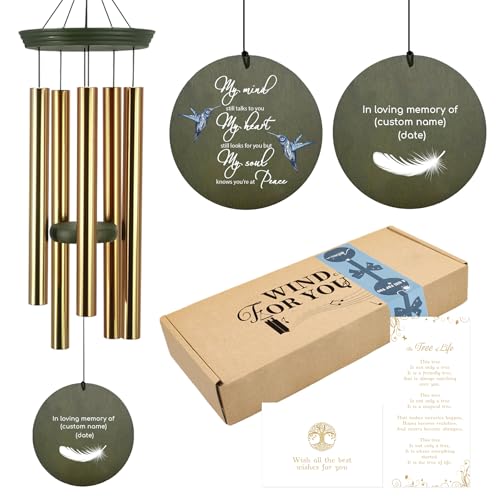 Image of ASTARIN Memorial Angel 36 inch Wind Chimes, Personalized Name Sympathy Wind Chime, in Memory of Loss Mom Loved One, Large Deep Tone Bereavement Windchimes for Clearance(Produced in Texas)