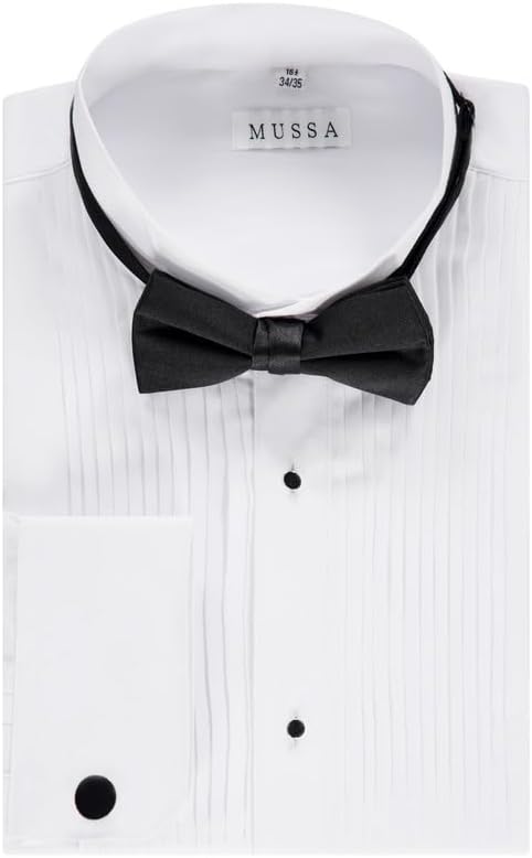 Adam Baker Men's Slim Fit Convertible Cuff Cotton-Blend Laydown & Wingtip Collar Tuxedo Shirt - Cufflinks & Bow Tie Included - Image 4