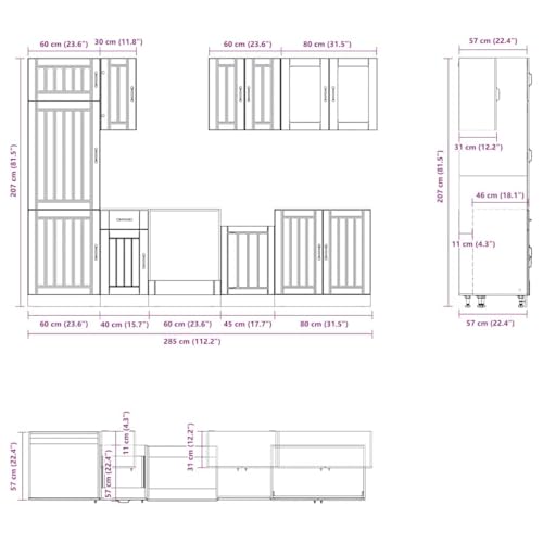 vidaXL Kalmar 8-Piece Kitchen Cabinet Set in Black Wood, Elegant Kitchen Storage Solution - Image 2