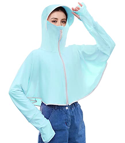 Bellady Womens Long Sleeve Sun Protection Rash Guard, Hoodies Outdoor Performance Workout Shirt, Sunscreen Clothing,Blue