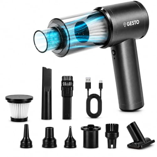 Image of Gesto Car Vacuum Cleaner, 4-in-1 Cordless Handheld Vacuum Cleaner & Air Blower, 12000Pa Portable Mini Vacuum Cleaner for Car, Sofa & Home, 70W Brushless Motor, 4000mAh Battery - 1 Year Warranty