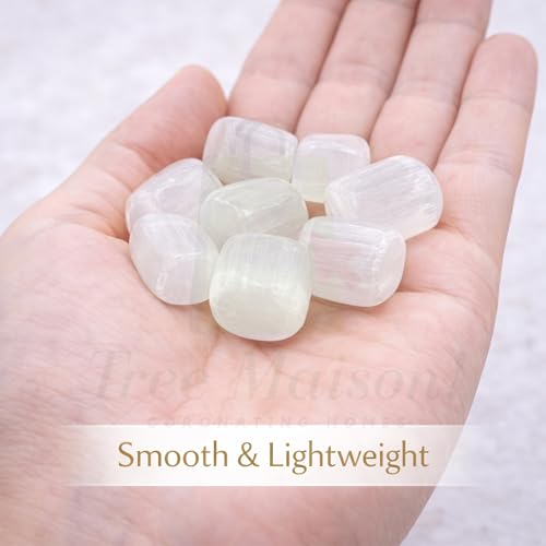 Image of Selenite Tumble Stone | 50 gm Tumbled Gemstones | Reiki Healing Stones | Home Decor Pebbles | Aquarium Gravel | Garden & Table Dcor