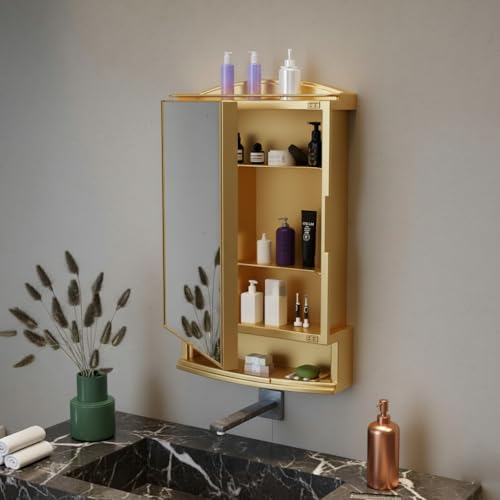Image of JD FRESH Unbreakable Bathroom Cabinet with Mirror and Large Storage Space /Strong Storage Organiser /Multipurpose Shelf /Wall Mount Mirror Cabinet for Wash Basin /Decorative Prime Look (Big Size, Golden)